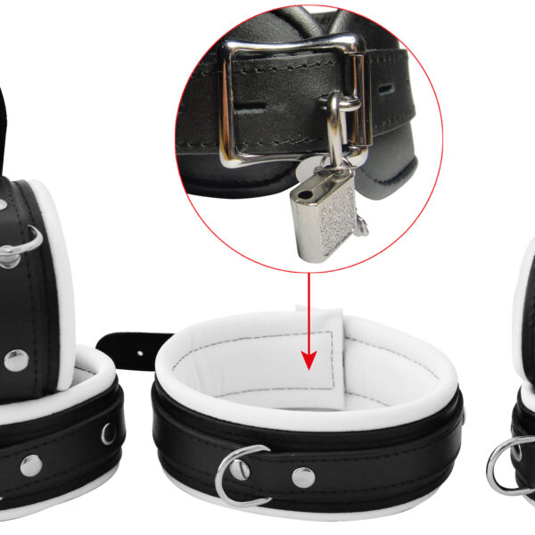 Zestaw skórnych mankietów w kolorze białym z możliwością zamknięcia