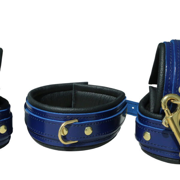 Zestaw skórnych kajdanek "Nowoczesny niebieski spotyka barokowe złoto"