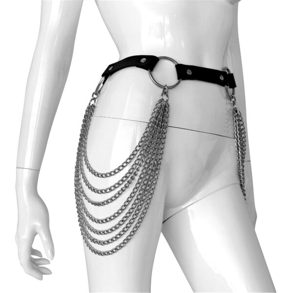 Regulowany skórzany pas z łańcuszkami