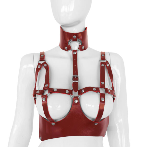 Skórny biustonosz z kołnierzem "Czerwony Więzień"