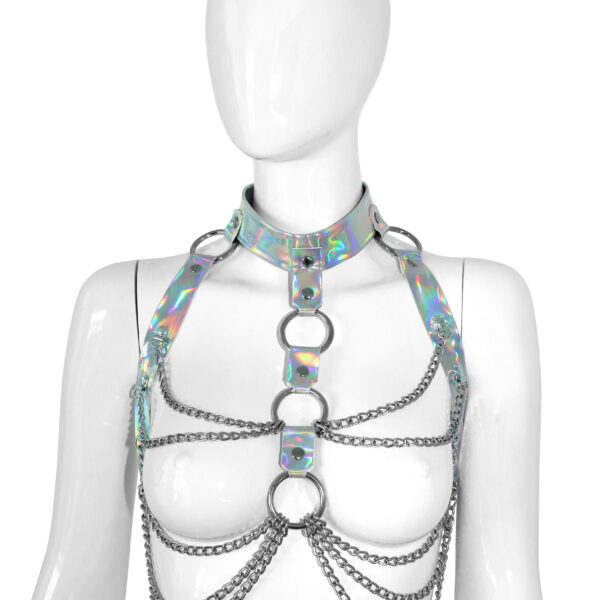 Holograficzny biustonosz z łańcuszkami